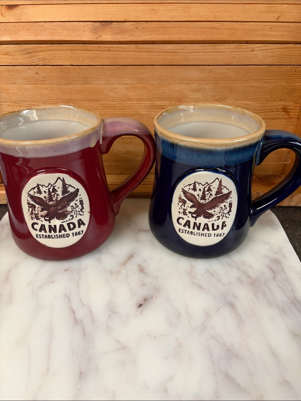 Canada Eagle Ceramic Mugs Red and Blue